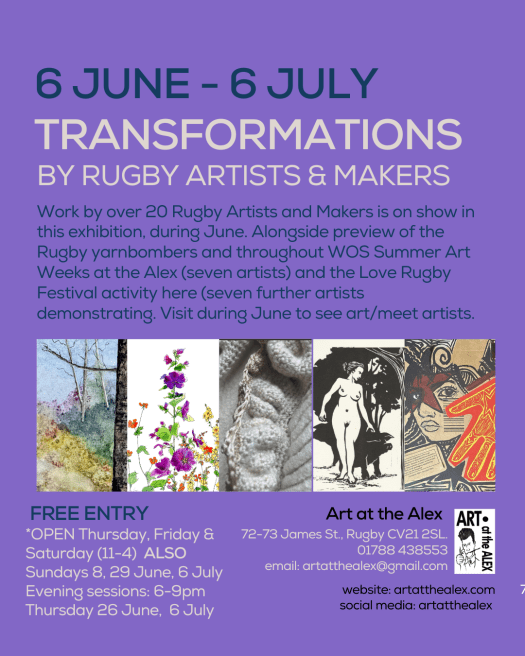 Poster for Transformations exhibition at Art at the Alex, 2025